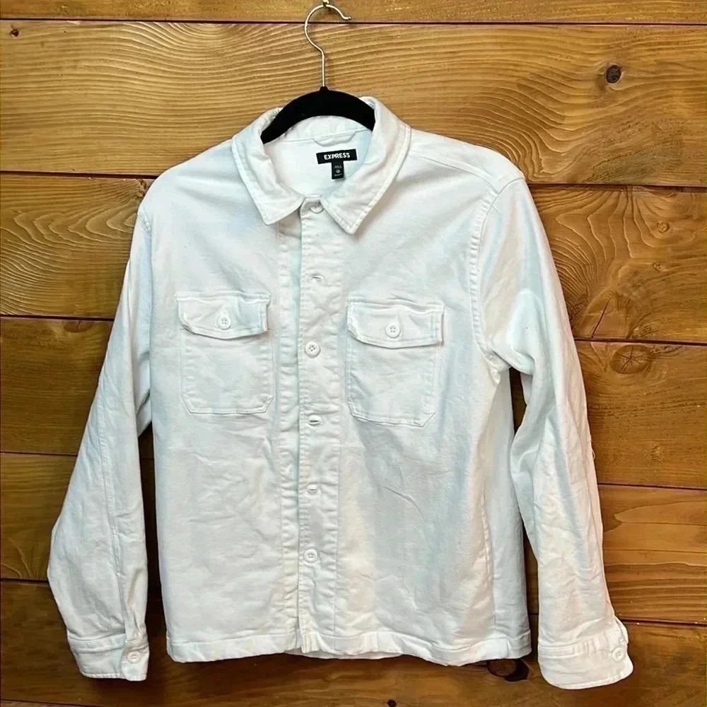 Express XS white denim jacket. button up.Y2K BOHO COTTAGECORE casual party